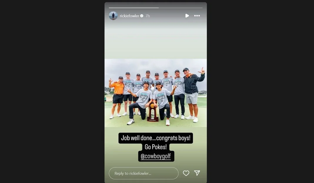 Rickie Fowler congratulates Oklahoma State University golf team Rickie Fowler congratulates Oklahoma State University golf team
