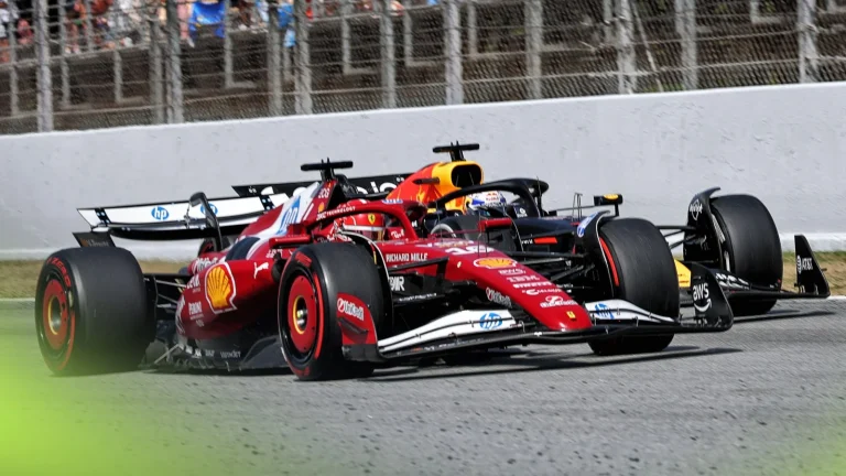 Liam Lawson battling Max Verstappen at Spanish GP