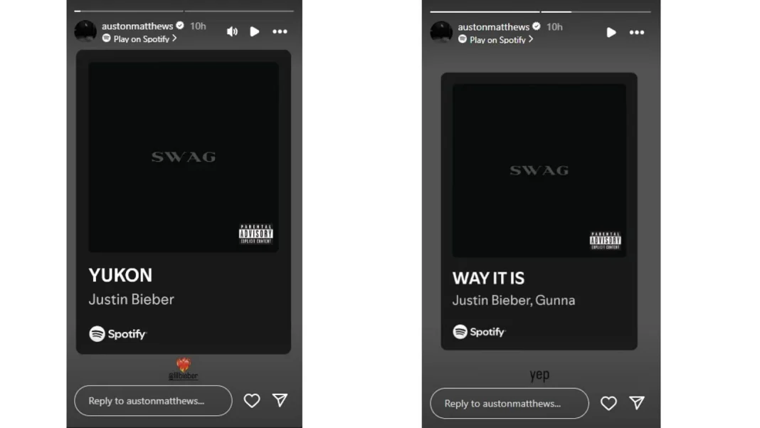 Auston Matthews supports Justin Bieber