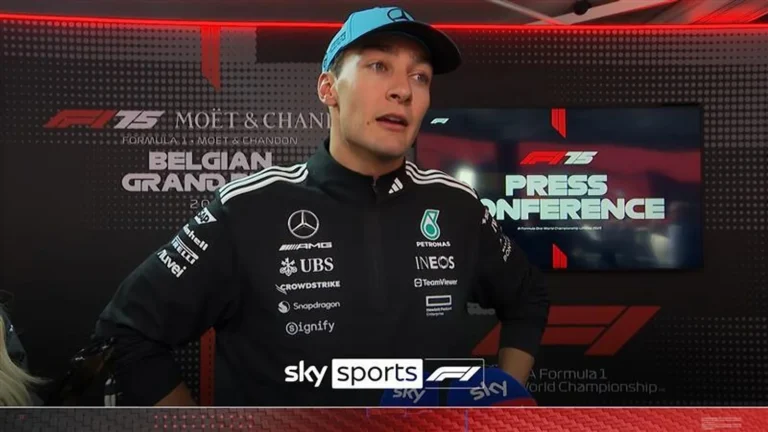 George Russell Mercedes team meeting