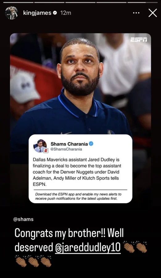 LeBron James Reacts to Jared Dudley’s Major Nuggets Coaching Move: “Well Deserved, My Brother” LeBron James Reacts to Jared Dudley’s Major Nuggets Coaching Move: “Well Deserved, My Brother”