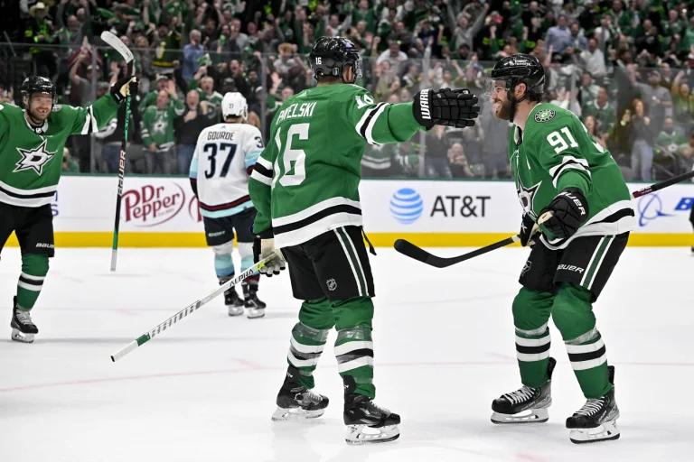 Matt Duchene cheers Joe Pavelski