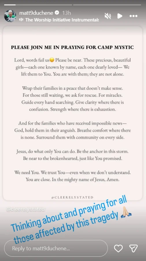 Matt Duchene prayers missing children