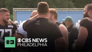 Landon Dickerson Cheers Teammates with Post-Practice Beers Despite Knee Injury Setback