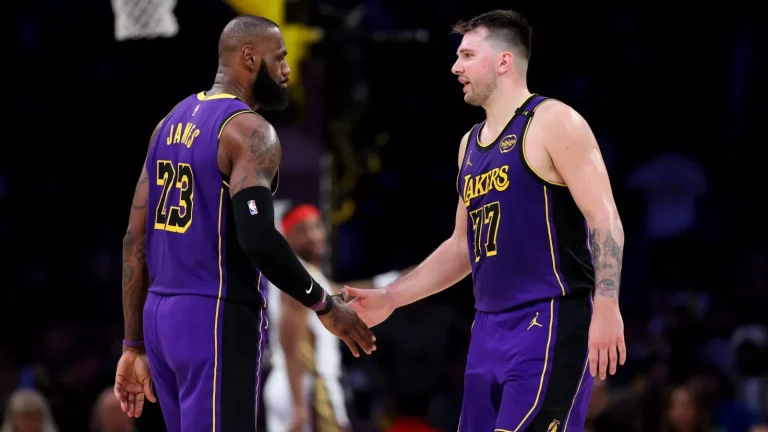 LeBron James congratulates Luka Doncic