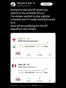 Michael Kim Sets Sights on DP World Tour Goals After Narrowly Missing Tour Championship Spot