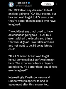 Phil Mickelson Slams PGA Tour, Praises LIV Golf for Easing His Anxiety